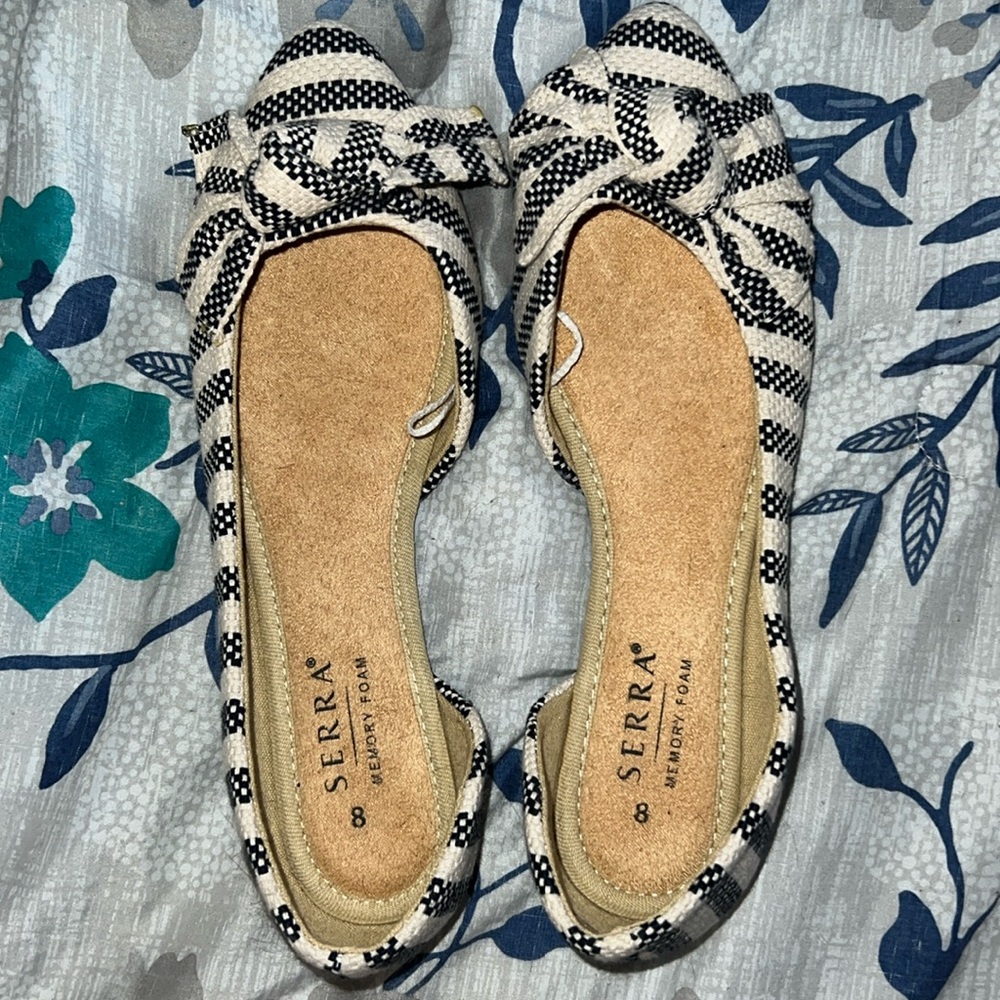 Navy & white slip-on flats